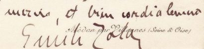 ZOLA ÉMILE (1840-1926) Romancier. Pièce autographe signée, 1 page in- 24 obl. Message...