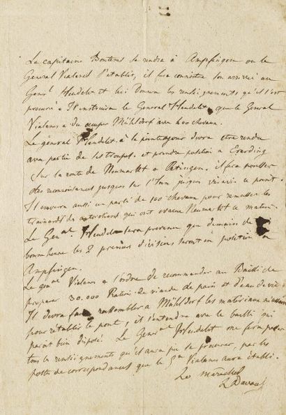DAVOUT LOUIS (1770-1823) Pièce autographe signée, 1 page in-folio [Freising, Bavière,...