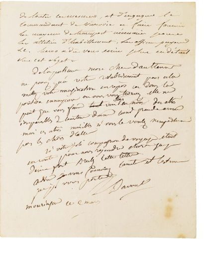 DAVOUT LOUIS (1770-1823) Lettre signée, 3 pages in-4 (dont une presque entièrement...