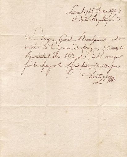 DENTZEL GEORGES-FRÉDÉRIC (1755-1828) Général né à Durckheim en Allemagne. 2 lettres...