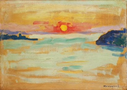 ALBERT MARQUET (1875-1947) Coucher de Soleil, 1907 Huile sur panneau. Signée Marquet...
