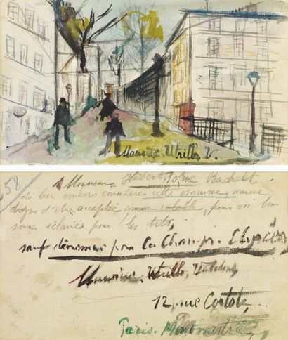 MAURICE UTRILLO (1883-1955) Paris, Montmartre Aquarelle et crayon sur papier. Signé...