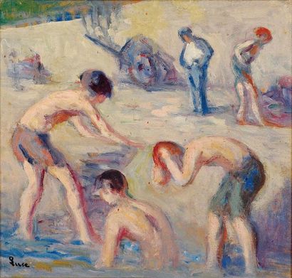 MAXIMILIEN LUCE (1858-1941) Jeunes baigneurs, vers 1937 Huile sur toile. Signée Luce...