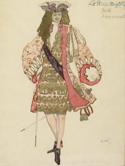 LÉON BAKST (1866-1924) Le Prince anglais, 1921 Gouache sur papier. Signée et datée...