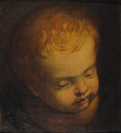 ÉCOLE ITALIENNE DU XVIIE siècle Portrait d'enfant Toile découpée et marouflée sur...
