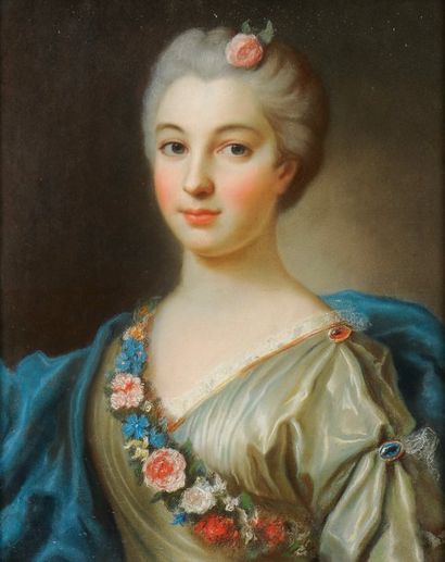 ÉCOLE FRANCAISE VERS 1800 Portrait d'homme Portrait de femme à la guirlande de fleurs...