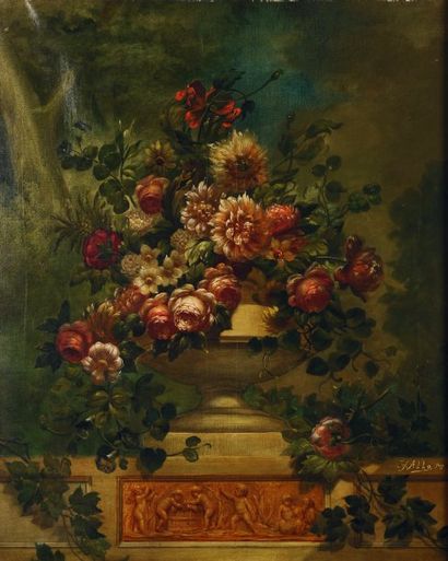 FRÈRES HALLO, ÉCOLE FIN XIXE siècle Bouquet de fleurs Huile sur toile signée en bas...