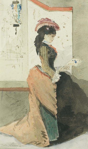 Henry Somm (1844-1907) Elégante japonisante Aquarelle et encre sur papier. Signée...