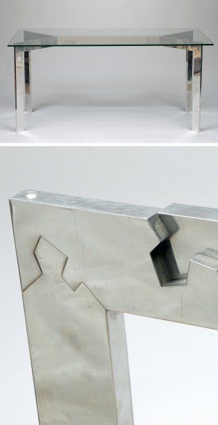 James Carrigan Prototype Table «Crack Table» à plateau rectangulaire en verre reposant...