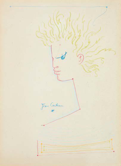 Jean COCTEAU (1889-1963) Jeune homme Dessin au crayons de couleurs. Signé et daté...