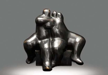 Sofia Vari (né en 1940) Couple Bronze patiné, «Fonderia M Italy», socle en marbre....