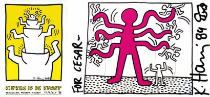 Keith Haring (1958-1990) Fill your head with fun!, 1988. Deux affiches et une carte...