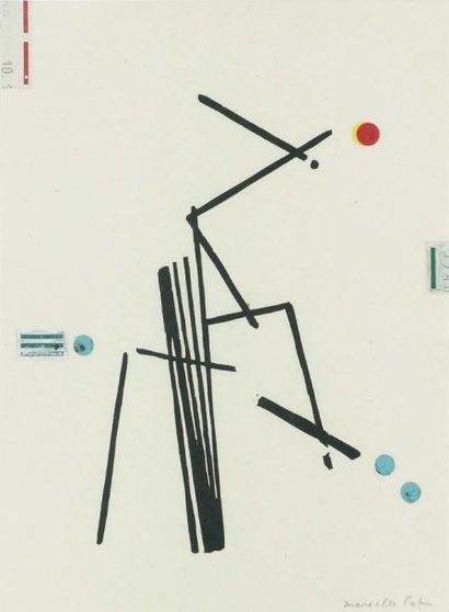 Marcelle CAHN (1895-1981) Composition Collages sur fond sérigraphié. Signé au crayon...