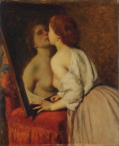 JOSEPH VAN LERIUS (1823-1876) Le baiser volé Panneau parqueté signé en haut à droite...