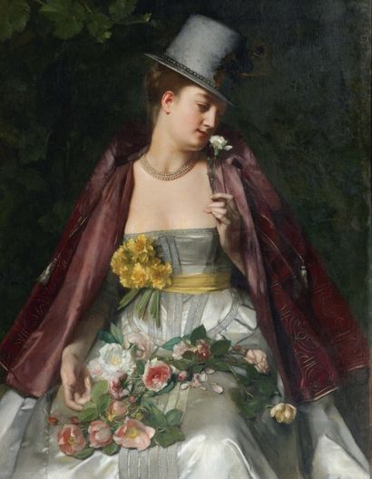 FLORENT WILLEMS (1823-1905) Femme à la fleur Toile H_137 cm L_100 cm