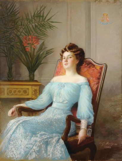AUGUSTE BERTHON (NÉ À SAINT ETIENNE EN 1859) Portrait de femme. Important Pastel,...