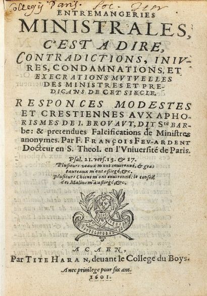 FEU-ARDENT François. Entremangeries ministrales Caen, Tite Haran, 1601 In-8 (145...