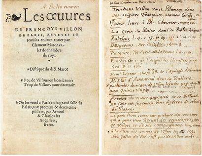 VILLON, François. Les Oeuvres Paris, A. et Ch. Les Angeliers, vers 1540 In-16 (114...
