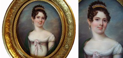 Alexandre DELATOUR (1780 - 1858). Portrait d'une femme de qualité à la robe de soie...