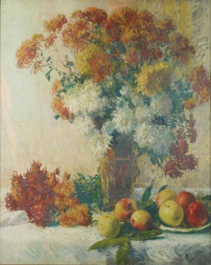 Henri Lerolle (1848-1929) Nature morte au bouquet de fleurs Huile sur toile. Signé...
