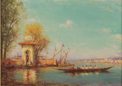 Sefredo Caldini (école italienne XIXe siècle ) Vue d'Istanbul Huile sur toile. Signée...
