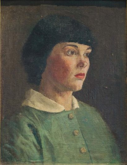Sir Stanley Spencer (1891-1959) Portrait de jeune fille Huile sur toile marouflée...