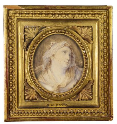 Louis -François AUBRY (Paris , 1767-1851). Portrait de femme en vestale. Aquarelle...