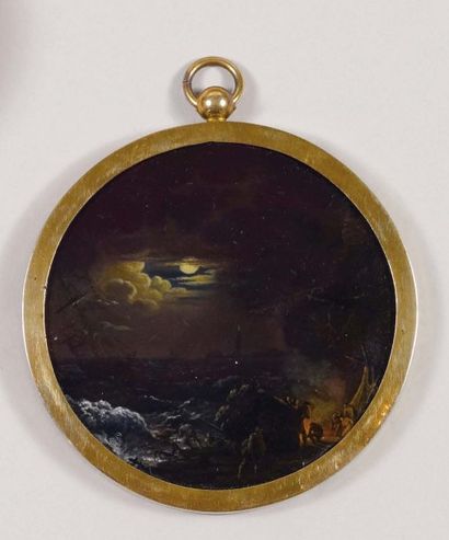 Joseph VERNET (1714 - 1789) (entourage de ). Scène de naufrage de nuit, un radeau...