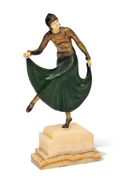 Demeter Chiparus (1888-1950) Le pas de danse « Le pas de danse ». Sculpture chryséléphantine....