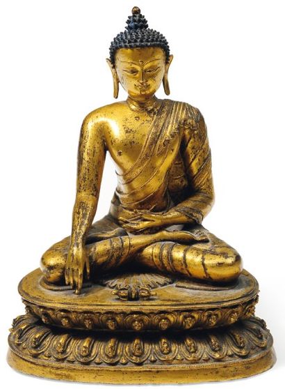 null Bouddha en bronze doré Tibet, XVIe siècle. H_29 cm