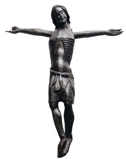 null Christ en bois sculpté teinté. Espagne, XVIe - XVIIe siècles. Christusfiguur,...