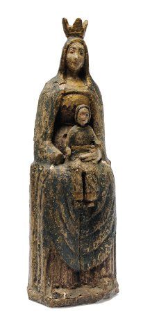 null Vierge en Majesté en bois polychrome à rehauts dorés. Espagne, XVIe-XVIIe siècle...
