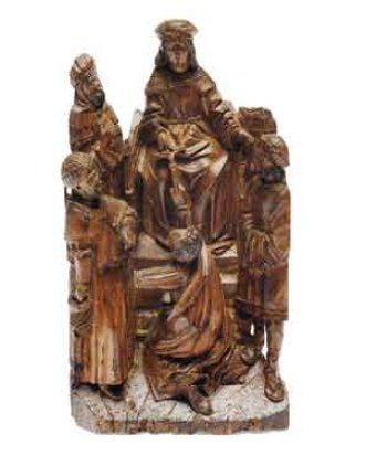 null L'adoration du Christ. Groupe en chêne sculpté. Nord de la France, vers 1500....