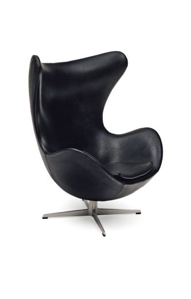 ARNE JACOBSEN (1902-1971) Fauteuil modèle « Egg » à assise et dossier arrondis garnis...