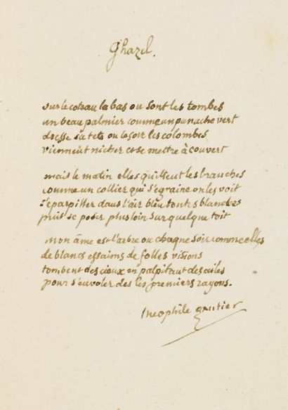 GAUTIER (Théophile). Émaux et camées. Paris, Eugène Didier, 1852. In-12, demi-maroquin...