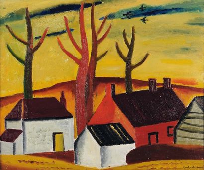 GUSTAVE DE SMET (1877-1943) Paysage aux toits rouges, 1930 Huile sur toile. Signée...