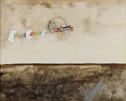SAUL STEINBERG (1914-1999) View of California, 1966 Encre, aquarelle, et pastel sur...