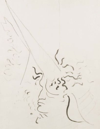 JEAN COCTEAU (1889-1963) La licorne, ca 1942 Dessin à l'encre sur papier. H_88 cm...