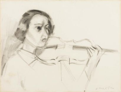 HENRI MATISSE (1869-1954) La violoniste, 1924 Dessin au fusain sur papier. Signée...
