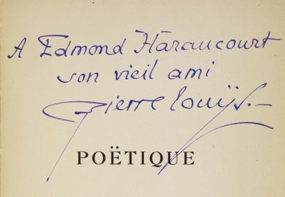 LOUYS, PIERRE Poëtique. Paris. Editions Georges Crès & Cie, 1917; in-8, 190 x 143mm,...