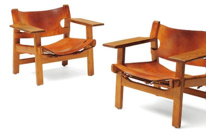 BORGE MOGENSEN (1914-1972) Paire de fauteuils « Spanish » à assise et dossier en...