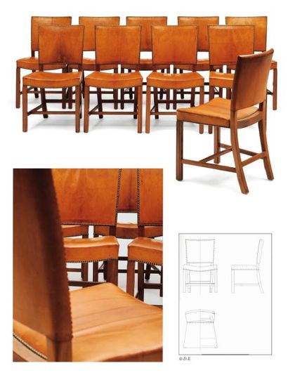KAARE KLINT (1888-1954) Suite de dix chaises « Red chair » en chêne à assises et...