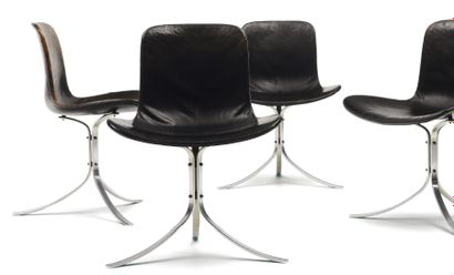 POUL KJAERHOLM (1929-1980) Suite de quatre chaises « PK9 » à assises et dossiers...