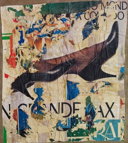 Mimmo Rotella (1928-2006) Le due scarpe Décollage sur toile. Titrée au dos. H_285...