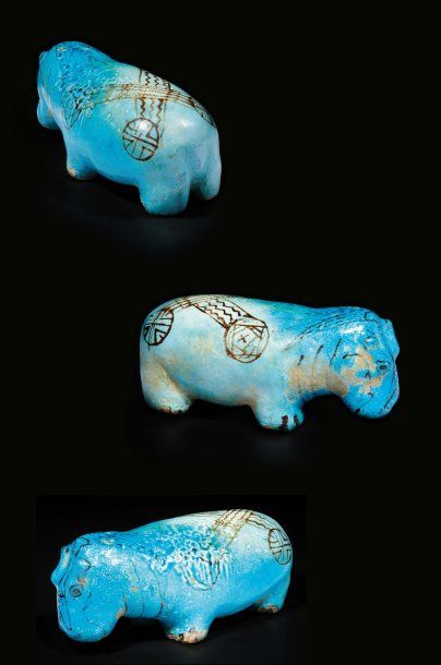 null STATUETTE D'HIPPOPOTAME. Exceptionnelle figurine représentant un hippopotame,...