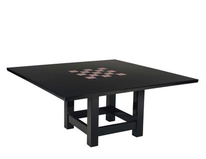 EMIEL VERANNEMAN (1924-2004) Table de salle à manger à plateau carré laqué noir avec,...