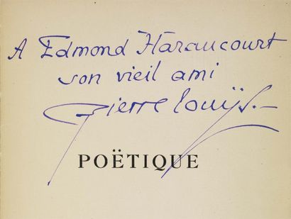 LOUYS, Pierre. Poëtique. Paris. Editions Georges Crès & Cie, 1917 ; in-8, 190 x 143...