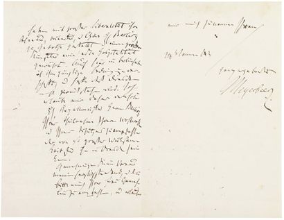 MEYERBEER GIACOMO (1791-1864) L'illustre compositeur allemand. Lettre autographe...
