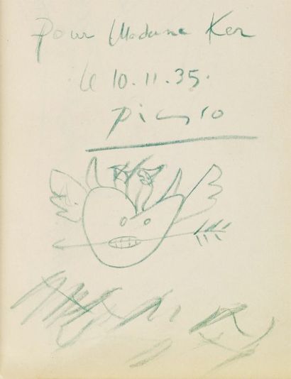 PICASSO PABLO (1881-1973) Peintre espagnol. Dessin original autographe signé, daté...