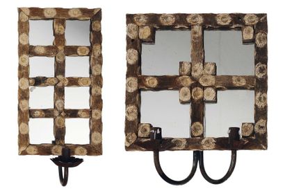 null Deux amusants miroirs d'appliques formés d'anciens pieux pour parcs à huitres....